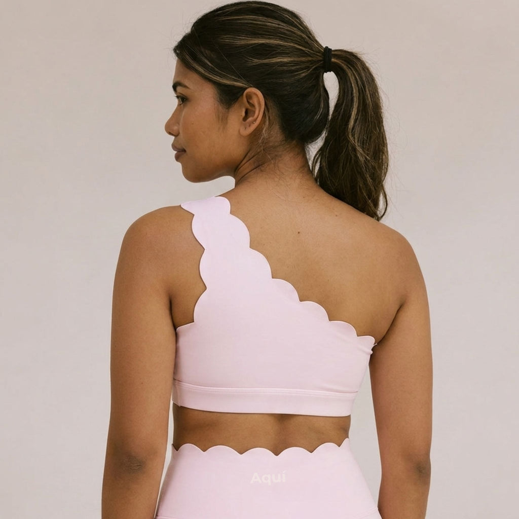 PINK PETAL ONE SHOULDER SPORTS BRA