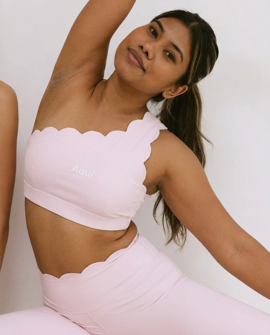 PINK PETAL ONE SHOULDER SPORTS BRA