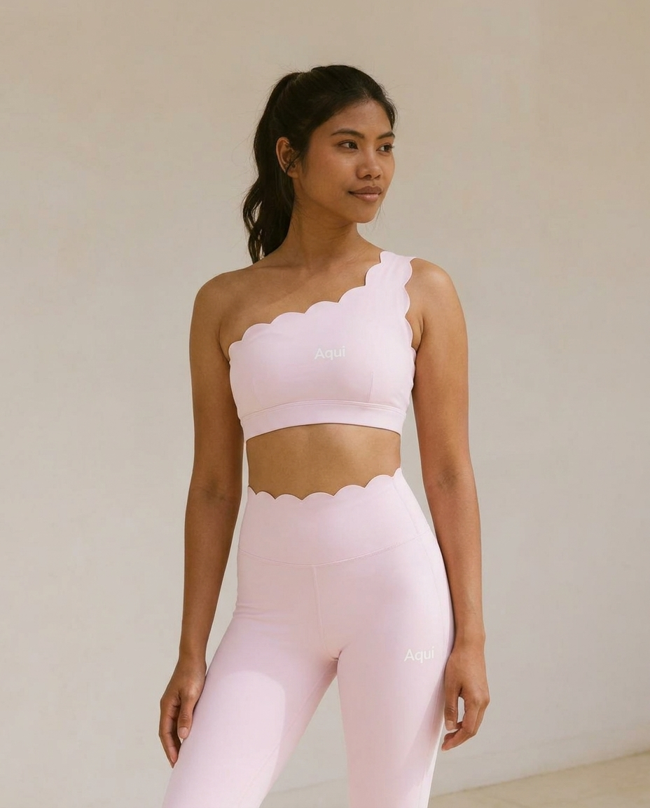 PINK PETAL ONE SHOULDER SPORTS BRA
