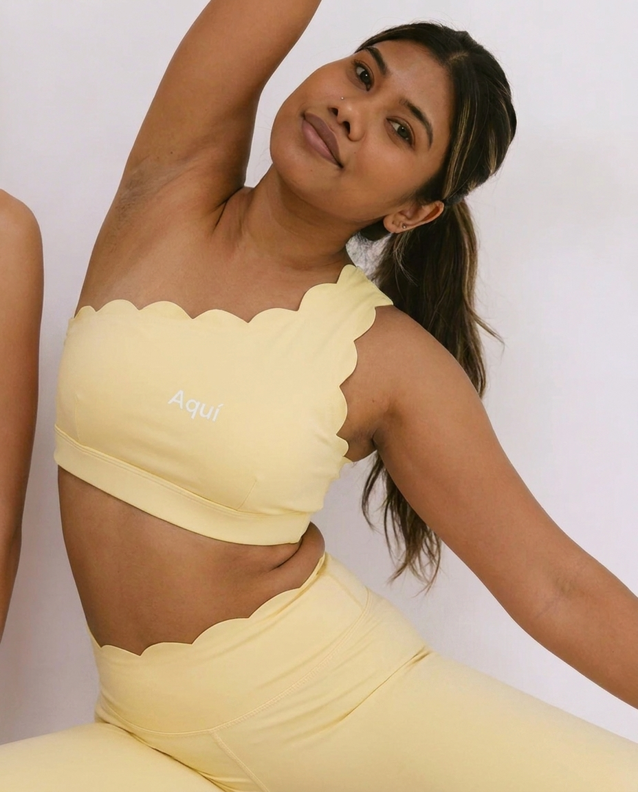 YELLOW PETAL ONE SHOULDER SPORTS BRA