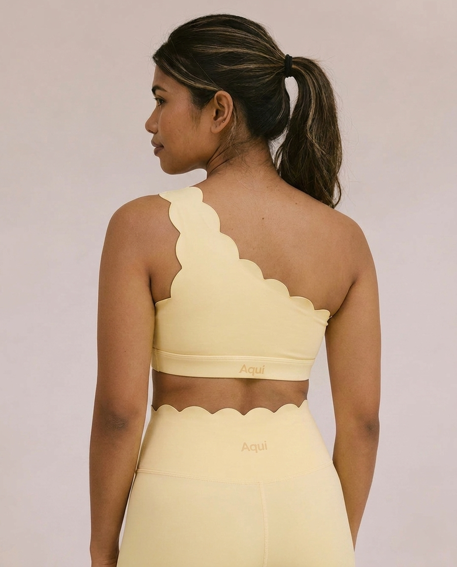 YELLOW PETAL ONE SHOULDER SPORTS BRA
